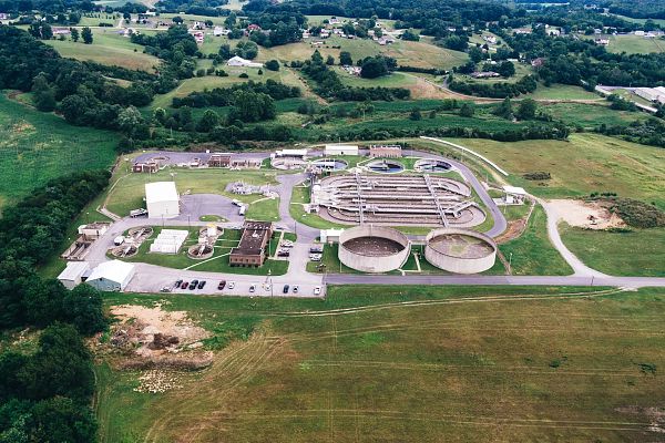 Aerial photo of water and wastewater treatment facility in Augusta VA.