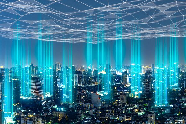 Cellular Network Connection City Skyline Image 