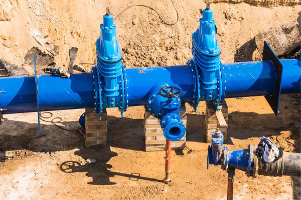 Replacement of water pipes networks. Waterworks main pipeline for the supply of drinking water to the city.